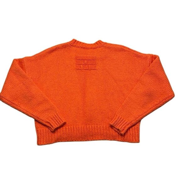 Frame Round Neck Cotton Knit Cropped Sweater Orange Large - Picture 3 of 8